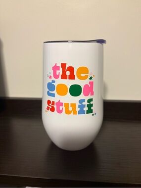 White Tumbler with Multicolor "the good stuff" Graphic 16.5oz